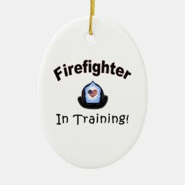 Brandman i utbildning julgransprydnad keramik