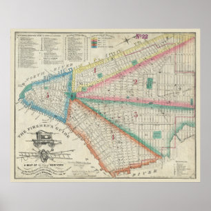 Brandman karta av NYC i 1834 - affisch för vintag