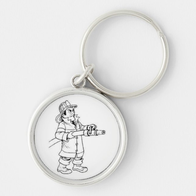 Brandman Keychain Rund Silverfärgad Nyckelring (Framsidan)