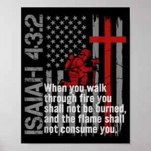 Brandman Kristen tro Bibelvers USA Flagga Poster