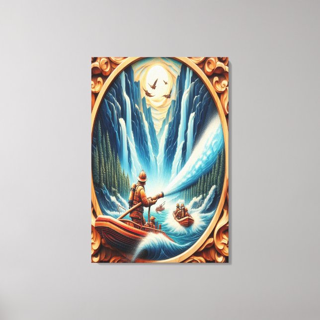 Brandmän lastade på båten canvastryck (Framsida)