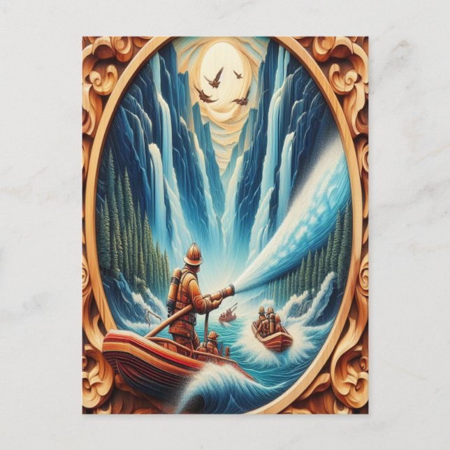 Brandmän lastade på båten vykort (Framsida)