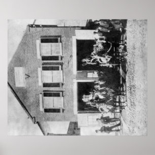 Brandmän med utrustning utanför Firehouse Poster