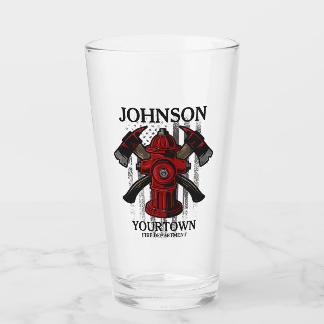 Brandman NAME Brandkår Hydrant USA Flagga  Glaskopp (Framsida)