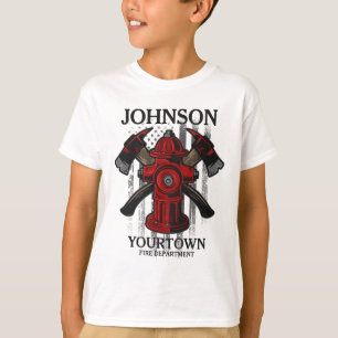 Brandman NAME Brandkår Hydrant USA Flagga  T Shirt