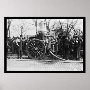 Brandmän och deras avfyrar motorn 1910 poster