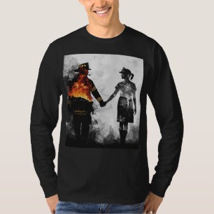 Brandman och sjuksköterska par silhuett konst t shirt