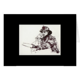 Brandmän och vattnar med slang hälsningskort