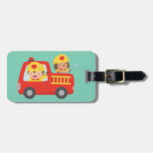 Brandman Pojke och Valp Brandbil Personlig Bagagebricka