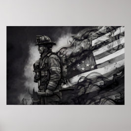 Brandman Rökinfärgning Amerikansk flagghyllning Poster
