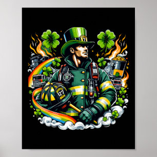 Brandman St Patricks Day Män Brandman Brandförvar Poster
