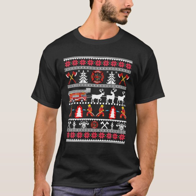 Brandman Ugly jul Sweater Fireman Fire T Shirt (Framsida)