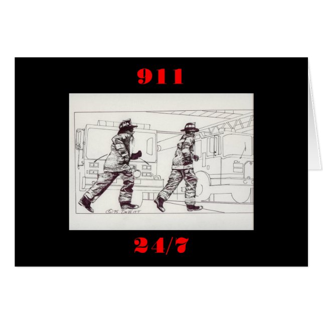 Brandmän utrustar in hälsningskort (Framsidan Horizontal)