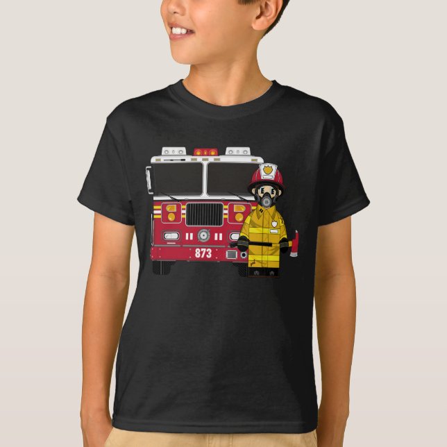 Brandmannen och avfyrar motorT-tröja Tee Shirt (Framsida)