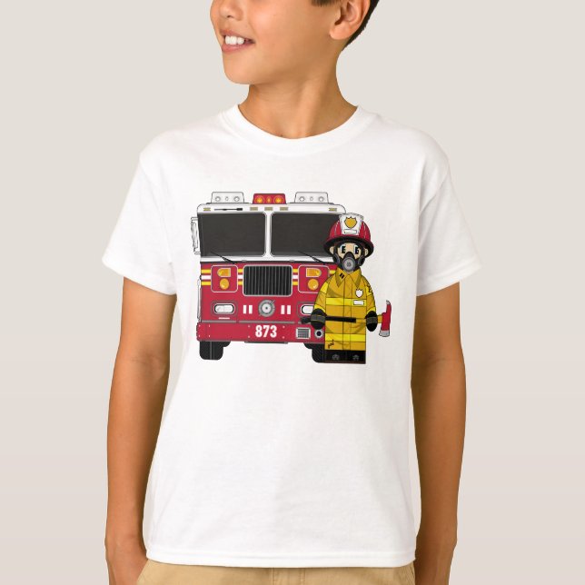 Brandmannen och avfyrar motorutslagsplatsen t-shirt (Framsida)