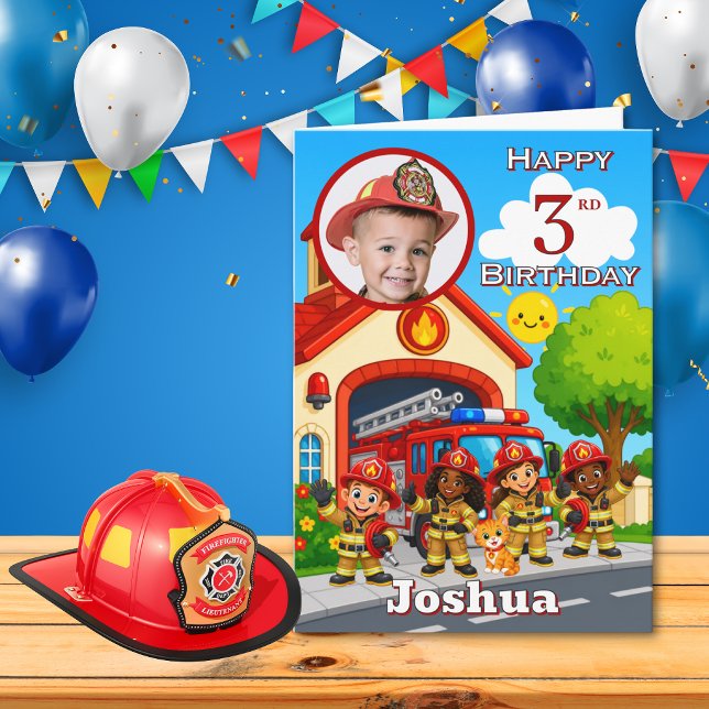 Brandmans 3-års födelsedagsfotokort kort (Skapare uppladdad)