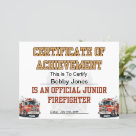 Brandmäns certifikat för Junior Firefighter Party