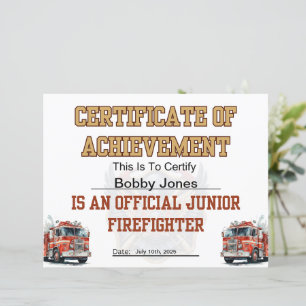 Brandmäns certifikat för Junior Firefighter Party