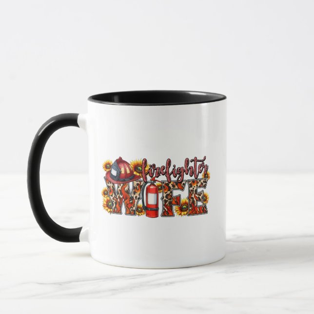 Brandmans fru – Solros Lejon Flamtryck w Mugg (Vänster)