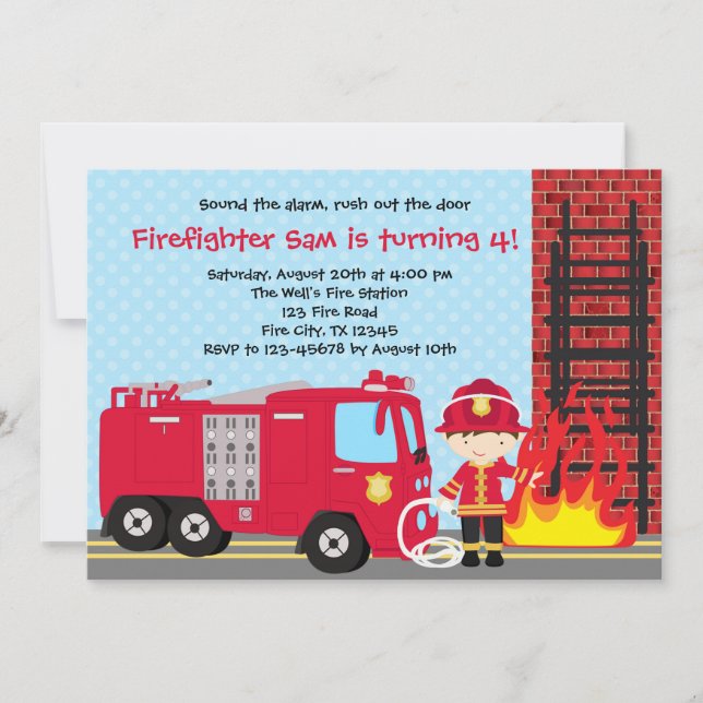 Brandmansdagsinbjudan Fireman Lastbil Boy Inbjudningar (Framsida)