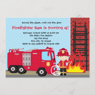 Brandmansdagsinbjudan Fireman Lastbil Boy Inbjudningar