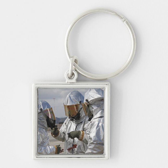 Brandmansfartyg för Rädding av luftfartyg Fyrkantig Silverfärgad Nyckelring (Framsidan)