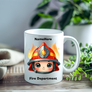 Brandmansmak i lycklig med flamma kaffemugg