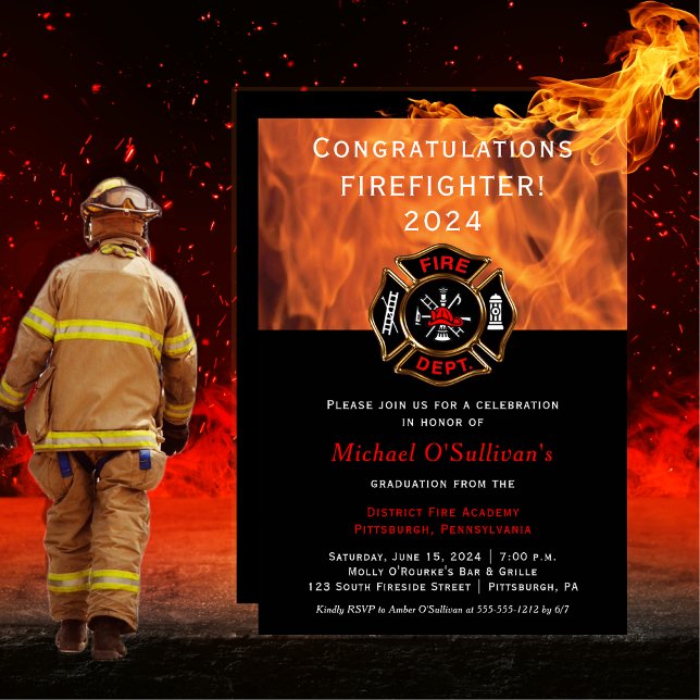Brandmansmeddelande Studenten | PARTY Inbjudningar (Firefighter Graduation Announcement Party)