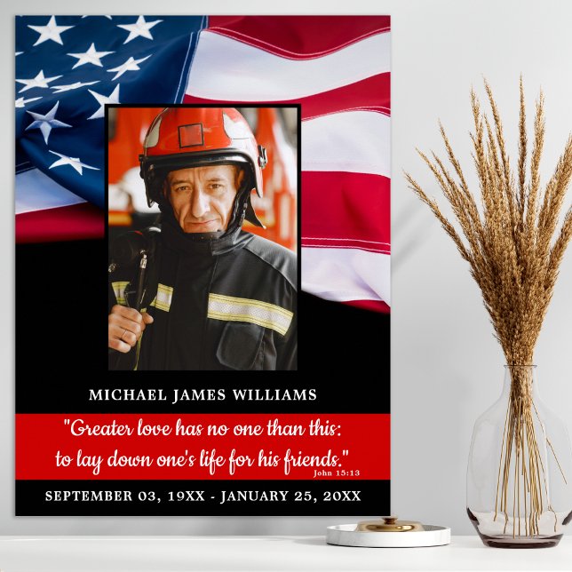 Brandmatch Memorial Red Line American Flagga Funer Poster (Skapare uppladdad)