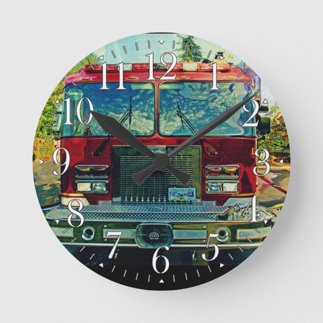 Brandmotor som sitter i ett brandväggslås rund klocka (Framsida)