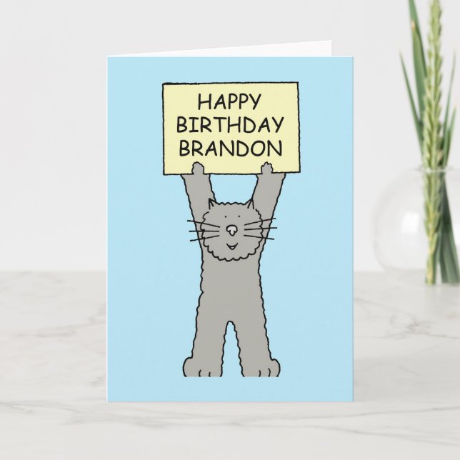Brandon Grattis på födelsedagen Tecknad Cat Kort (Framsida)