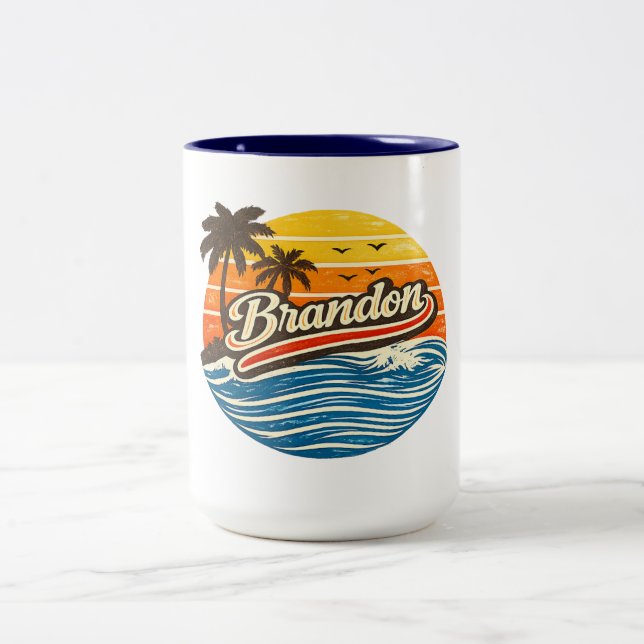 Brandon Retro Sunset Name Design Två-Tonad Mugg (Center)