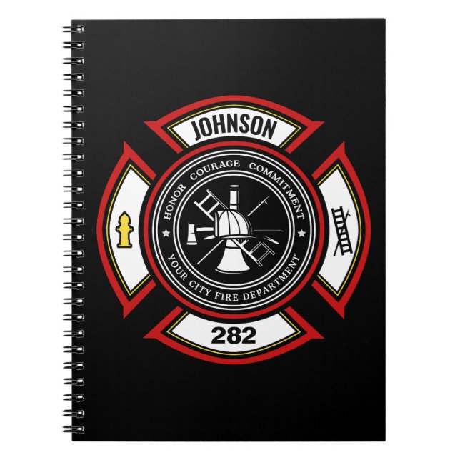 Brandskyddsavdelningen ADD NAMN Firefighter Badge  Anteckningsbok (Framsidan)