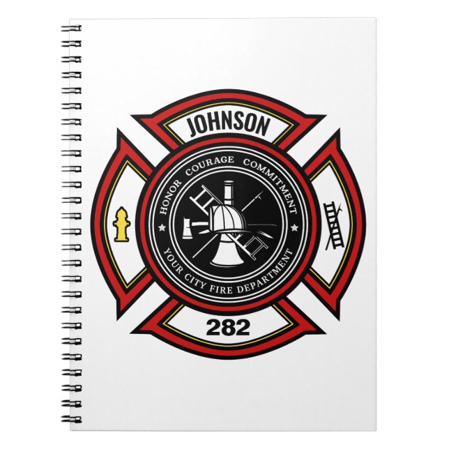 Brandskyddsavdelningen ADD NAMN Firefighter Badge  Anteckningsbok (Framsidan)