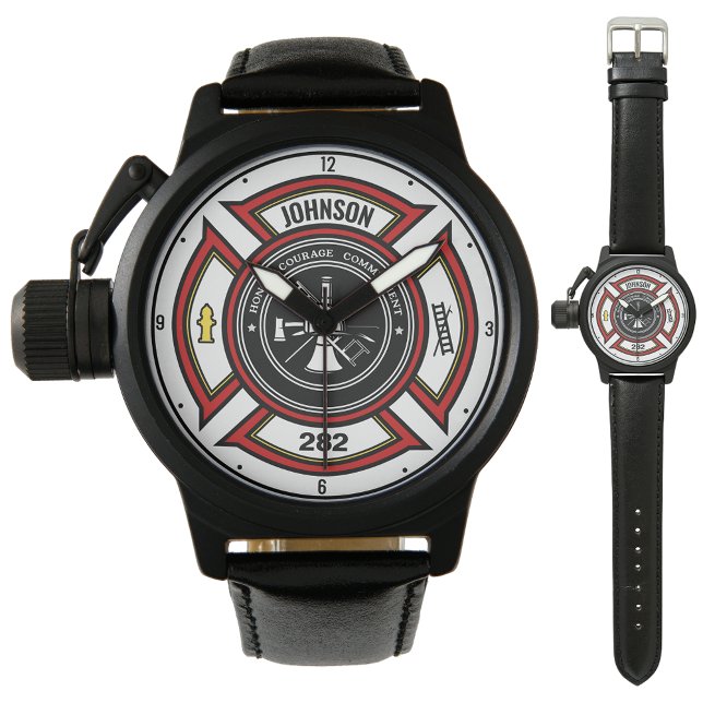 Brandskyddsavdelningen ADD NAMN Firefighter Badge  Armbandsur (Skapare uppladdad)