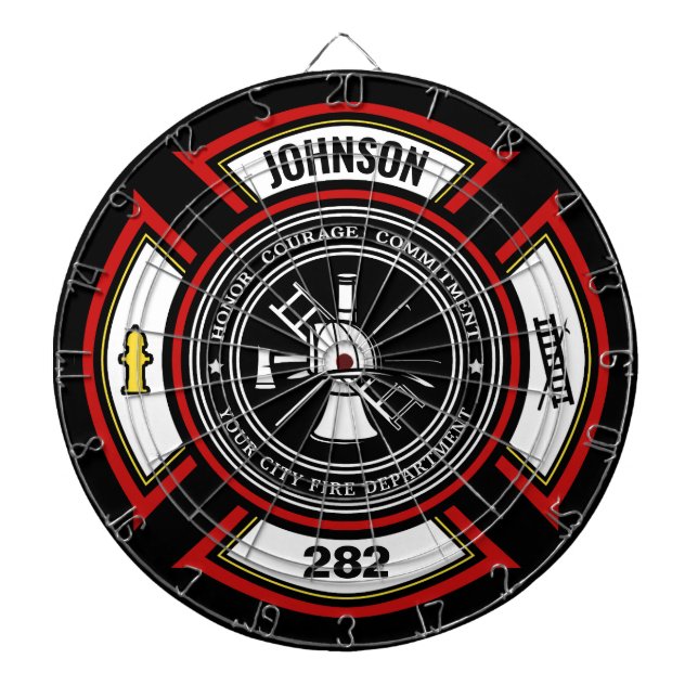 Brandskyddsavdelningen ADD NAMN Firefighter Badge  Darttavla (Framsidan)