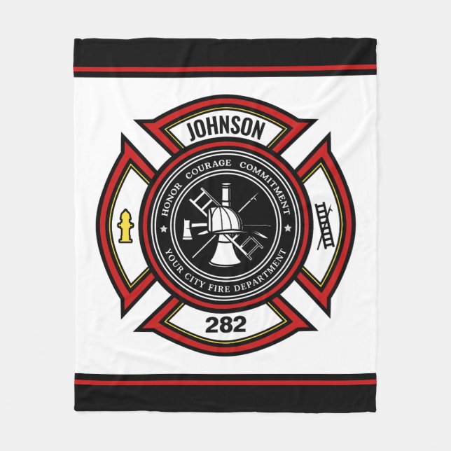 Brandskyddsavdelningen ADD NAMN Firefighter Badge  Fleecefilt (Framsidan)
