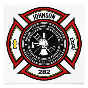 Brandskyddsavdelningen ADD NAMN Firefighter Badge Fototryck