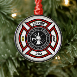 Brandskyddsavdelningen ADD NAMN Firefighter Badge  Julgransprydnad Metall