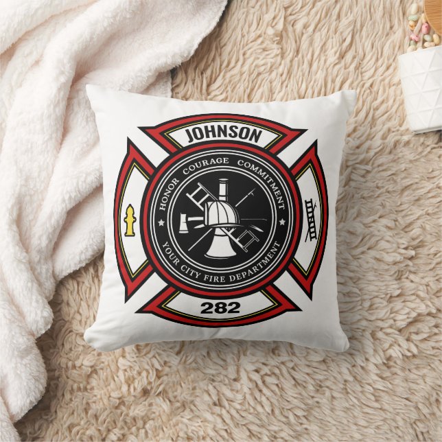 Brandskyddsavdelningen ADD NAMN Firefighter Badge  Kudde (Filt)