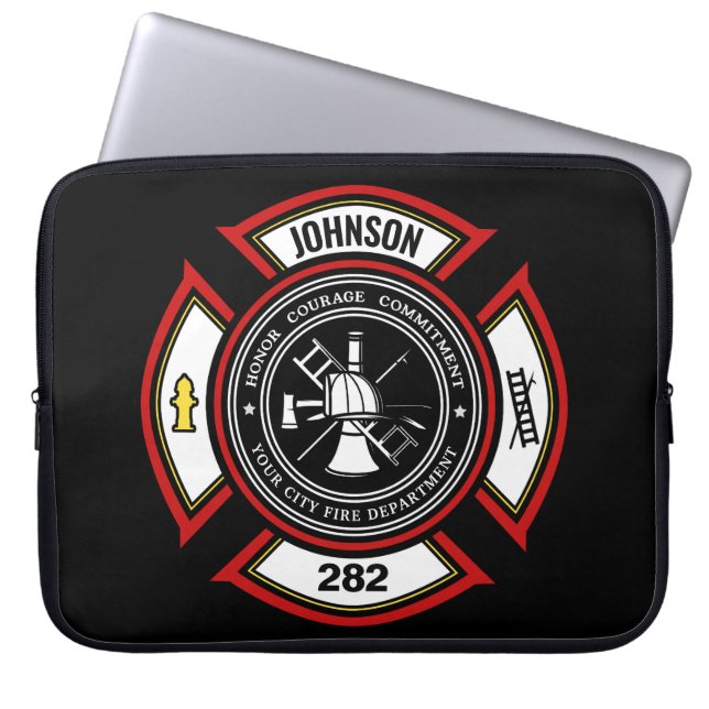 Brandskyddsavdelningen ADD NAMN Firefighter Badge  Laptop Fodral (Framsidan)