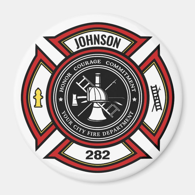 Brandskyddsavdelningen ADD NAMN Firefighter Badge  Magnet (Framsidan)