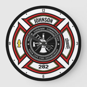 Brandskyddsavdelningen ADD NAMN Firefighter Badge Stor Klocka