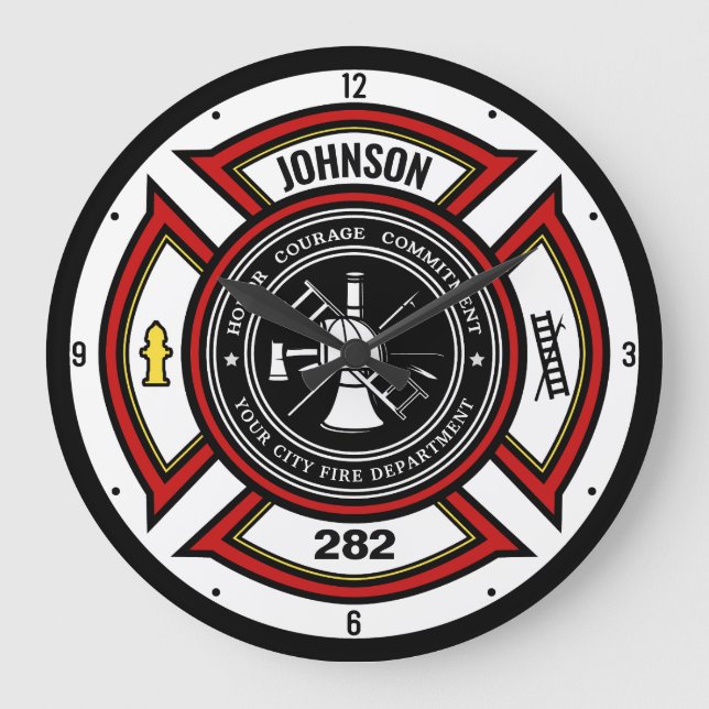 Brandskyddsavdelningen ADD NAMN Firefighter Badge  Stor Klocka (Framsida)