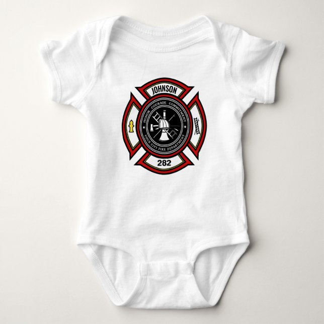 Brandskyddsavdelningen ADD NAMN Firefighter Badge  T Shirt (Framsida)