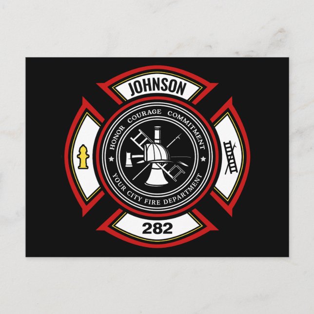 Brandskyddsavdelningen ADD NAMN Firefighter Badge  Vykort (Framsida)