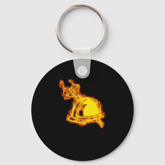 Brandskyddshjälpen Ingenjör Flames Pickaxe Pickaxe Nyckelring (Framsida)