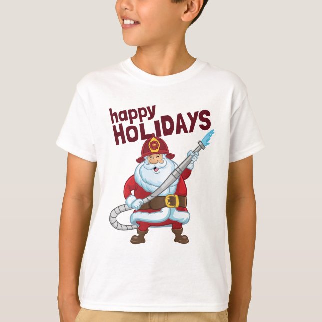 Brandsläckande Jul Jultomten-brandman T Shirt (Framsida)