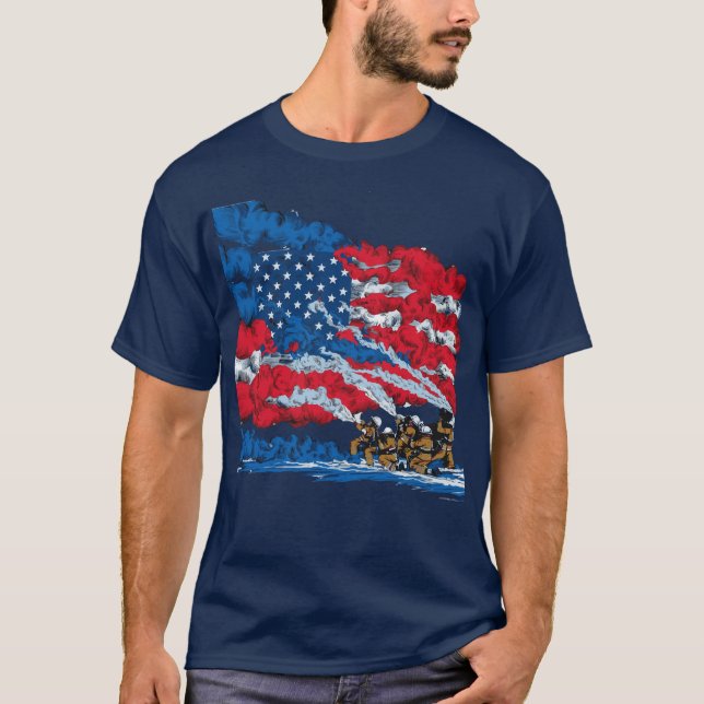 Brandsläckande USA flagga Patriotic Coola Fireman T Shirt (Framsida)