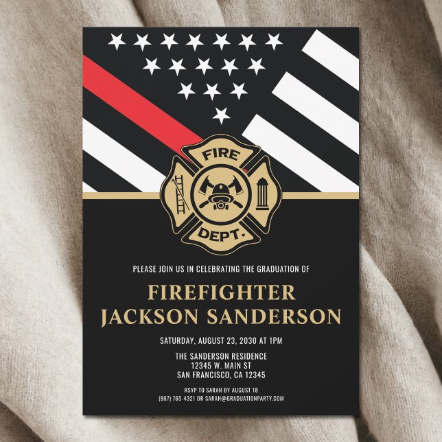Brandsläckarbrandsakademin Fireman Studentfest Inbjudningar (Firefighter Fire Academy Fireman Graduation Party Invitation)